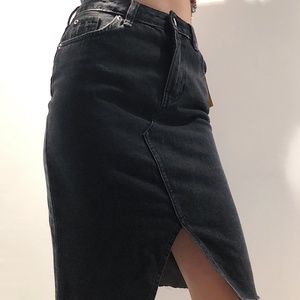 Black Denim Midi Skirt